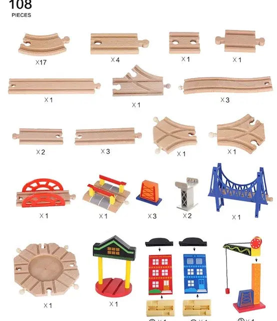 108 Pc Wooden Train Track Set Eduspark Toys