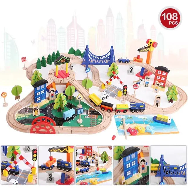 108 Pc Wooden Train Track Set Eduspark Toys