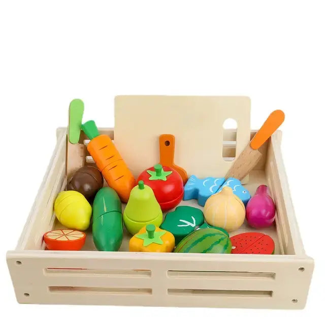 17 Pcs Wooden Food Cutting Set Eduspark Toys