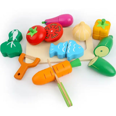 17 Pcs Wooden Food Cutting Set Eduspark Toys