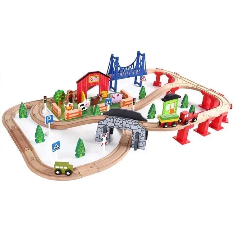 82 pc Wooden Train Set With Farm