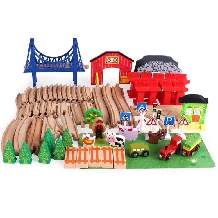 82 pc Wooden Train Set With Farm