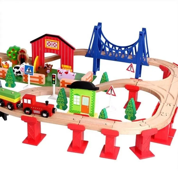 82 pc Wooden Train Set With Farm