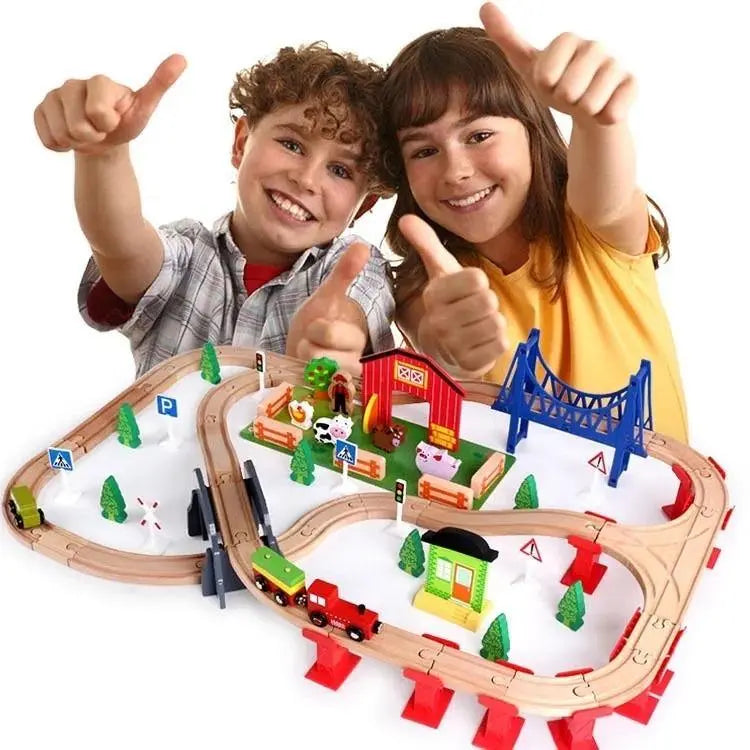 82 pc Wooden Train Set With Farm