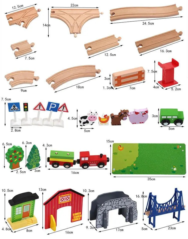 82 pc Wooden Train Set With Farm