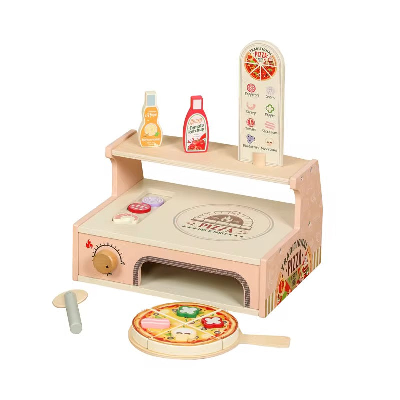 Wooden Pizza Oven Play Set for Kids – Montessori Pretend Play