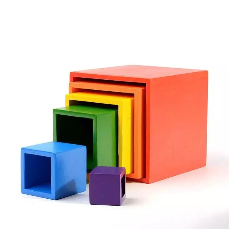 Large Rainbow Wooden Stacking Cubes Blocks
