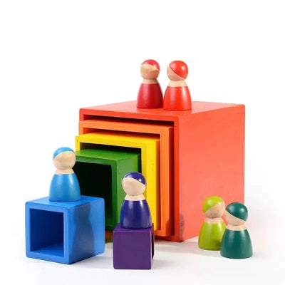 Large Rainbow Wooden Stacking Cubes Blocks