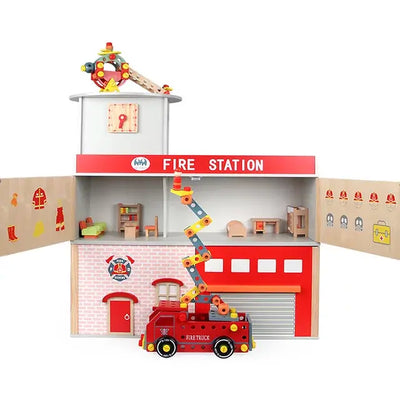 Large Wooden Fire Station and Building Eduspark Toys