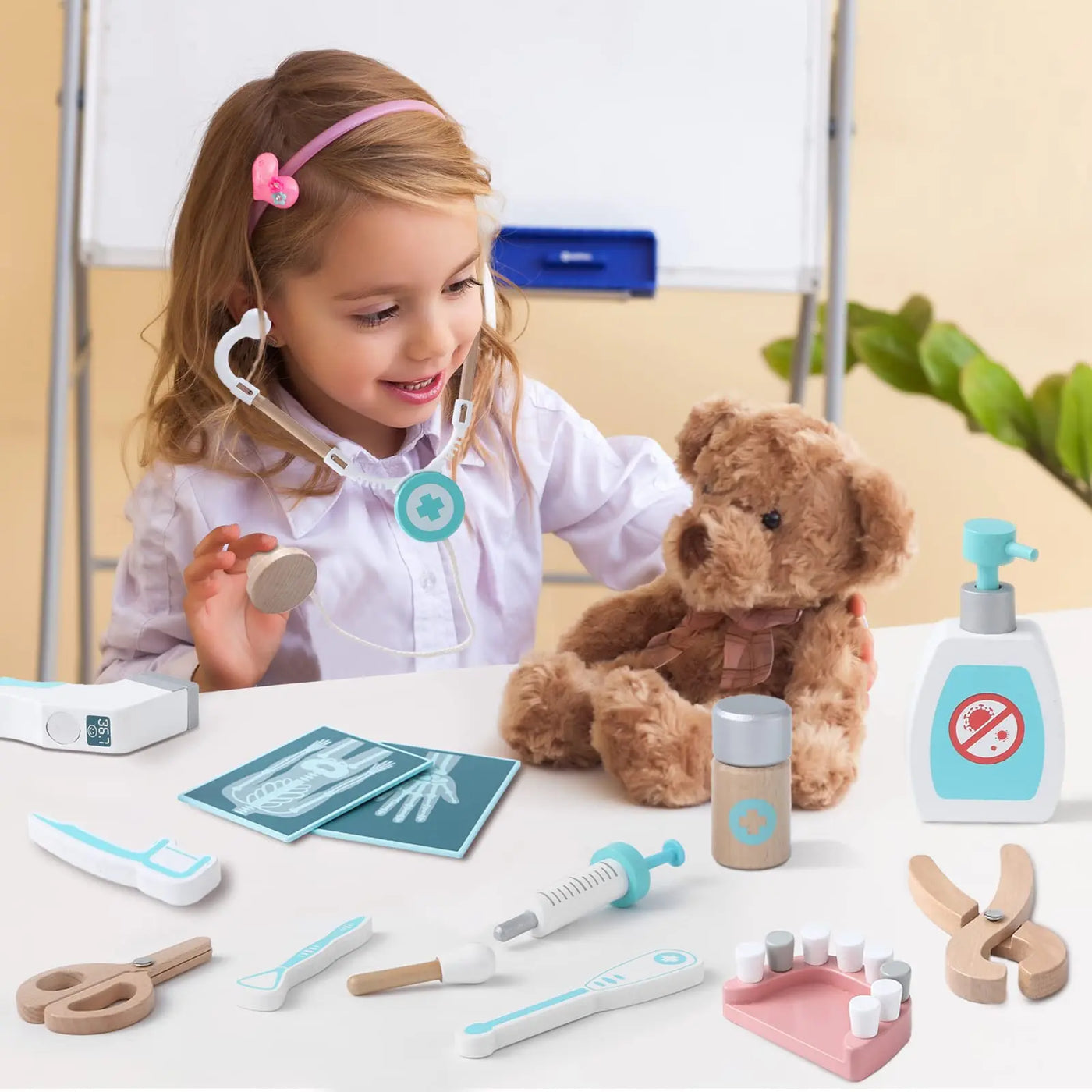 Luxury 36 Pieces Wooden Doctor Set with Costume - Eduspark Toys