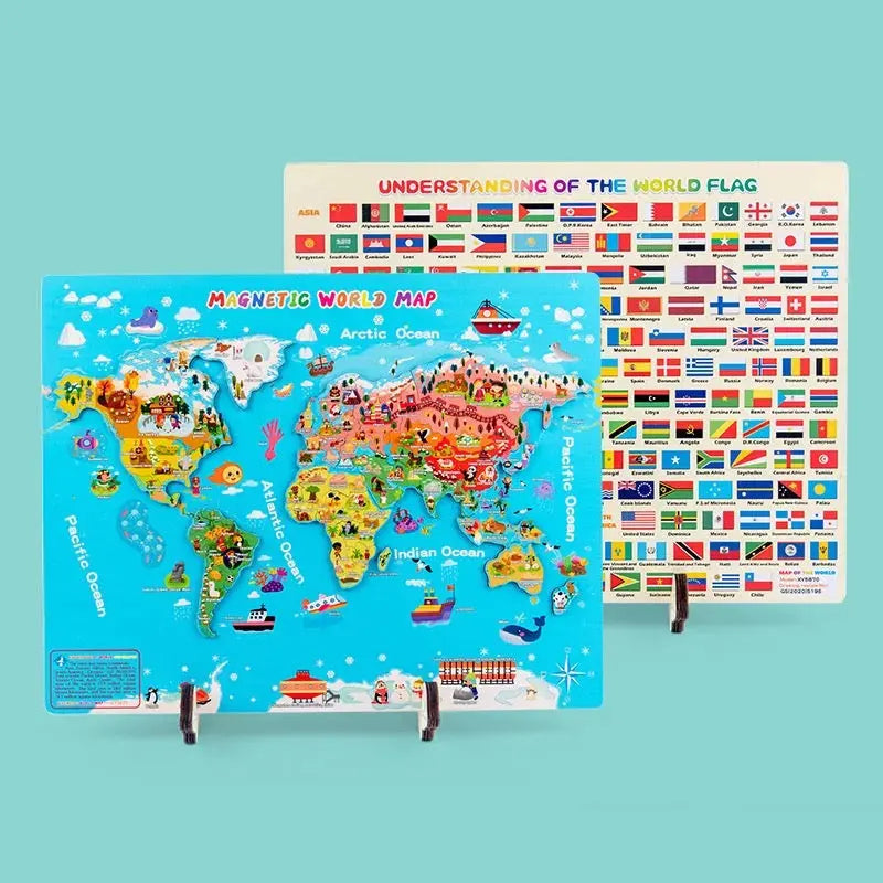 Magnetic World Map Wooden Puzzle with Country Cards Eduspark Toys