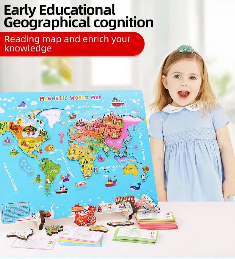 Magnetic World Map Wooden Puzzle with Country Cards Eduspark Toys