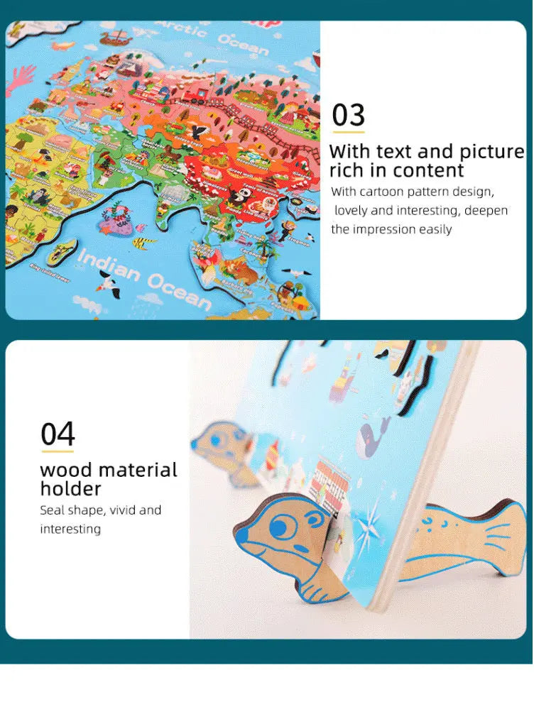 Magnetic World Map Wooden Puzzle with Country Cards Eduspark Toys