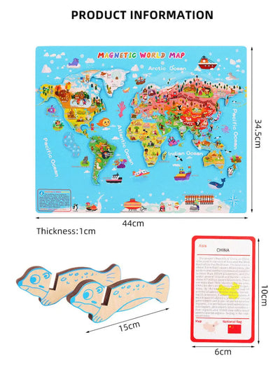 Magnetic World Map Wooden Puzzle with Country Cards Eduspark Toys