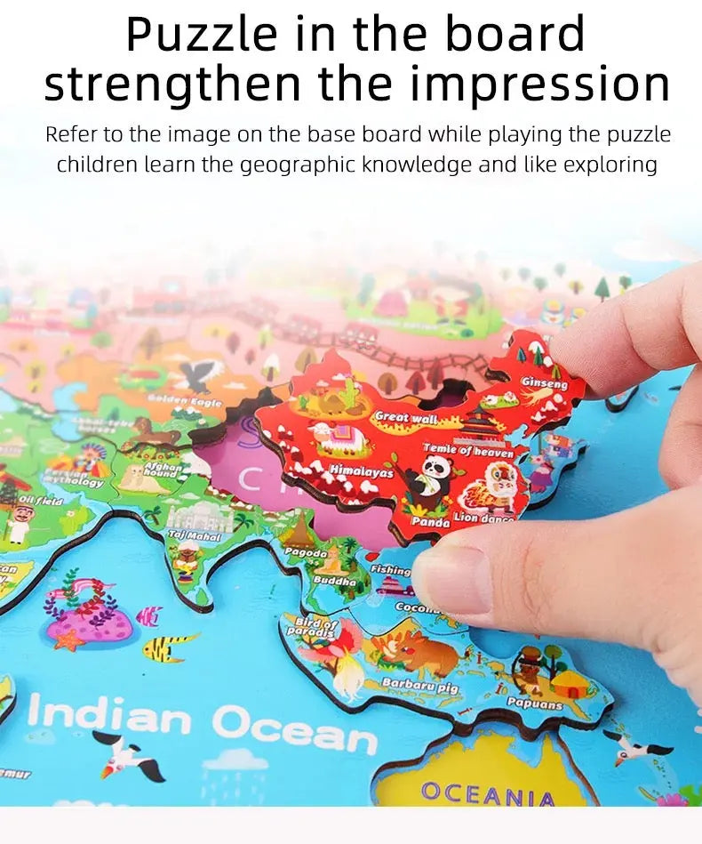Magnetic World Map Wooden Puzzle with Country Cards - Eduspark Toys