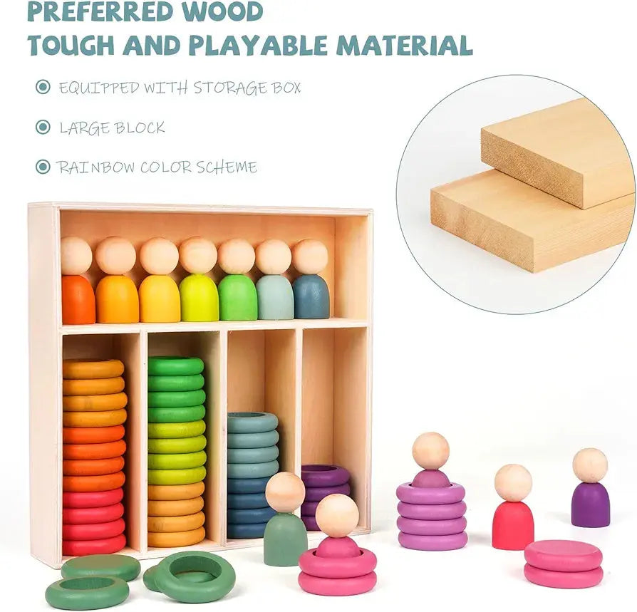 Montessori Wooden Color Sorting Stacking Game Eduspark Toys