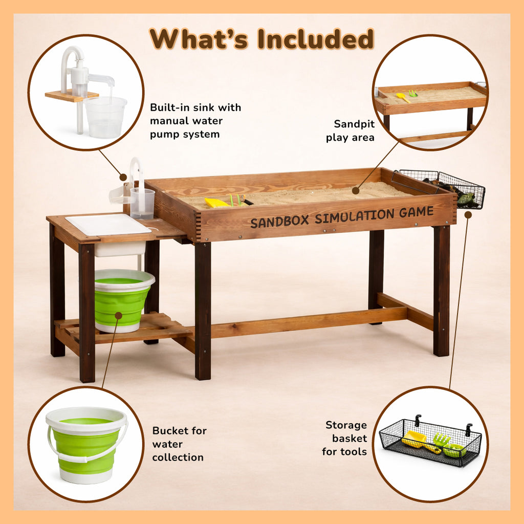 Montessori Wooden Sand & Water Play Table for Kids with Pump Sink | Ou ...