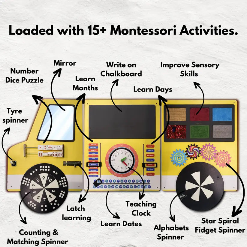 My School Bus Wooden Montessori Wall Activity Panel Eduspark Toys