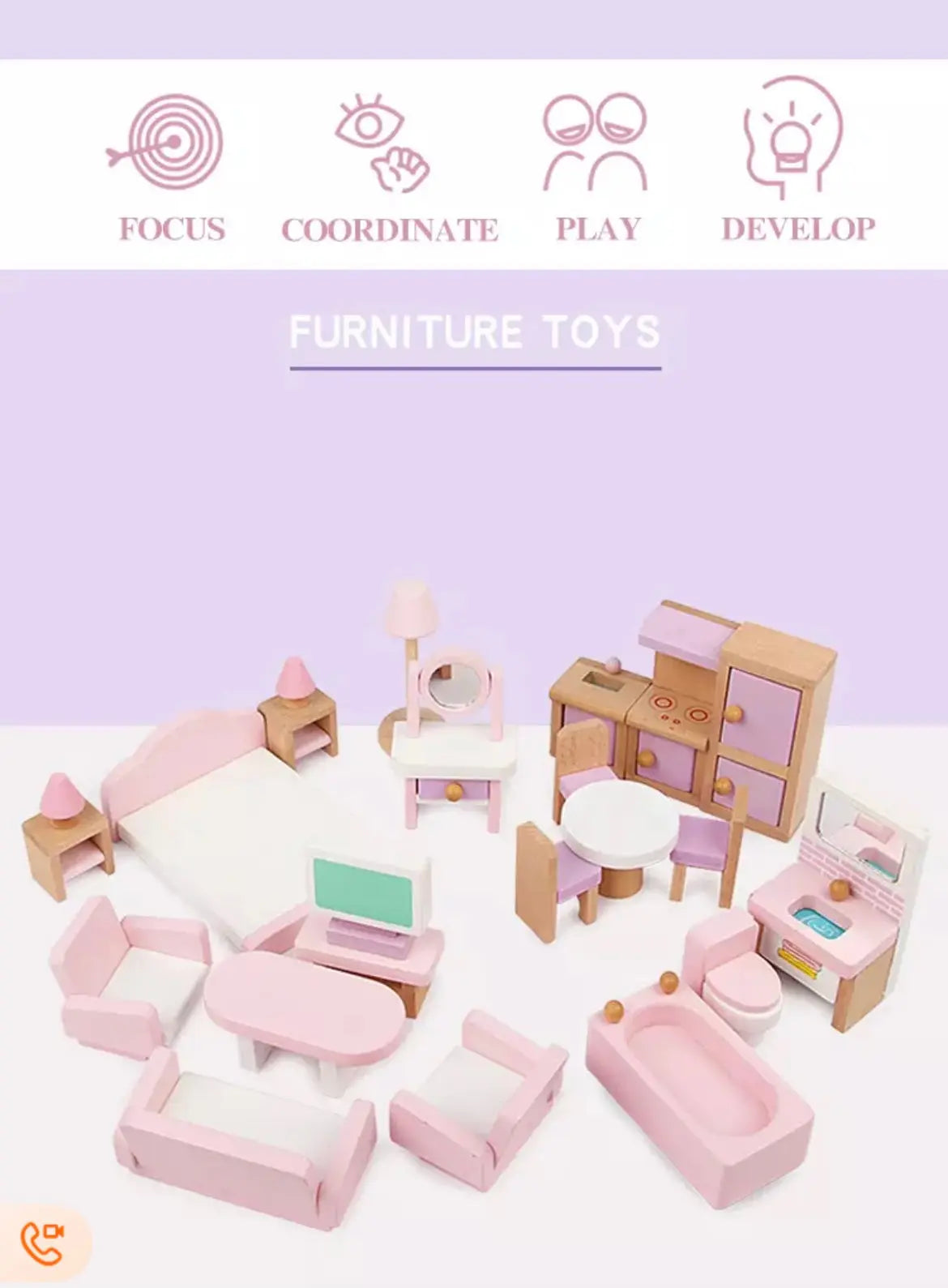 Wooden Dollhouse Accessories Furniture Eduspark Toys