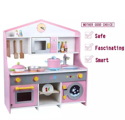 Wooden Pink and White Kitchen Set