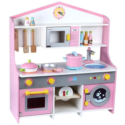 Wooden Pink and White Kitchen Set