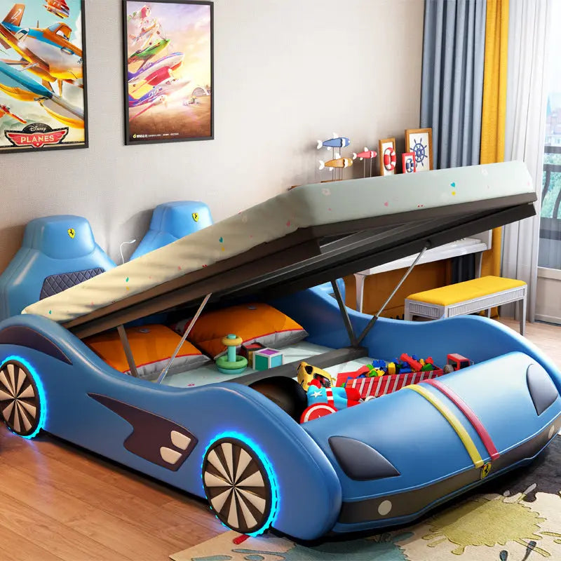 Wooden Race Car Bed,Car-Shaped Platform Bed with Wheels for  Teens Adults Bedroom, No Box Spring Needed (Blue, Twin) : Home & Kitchen
