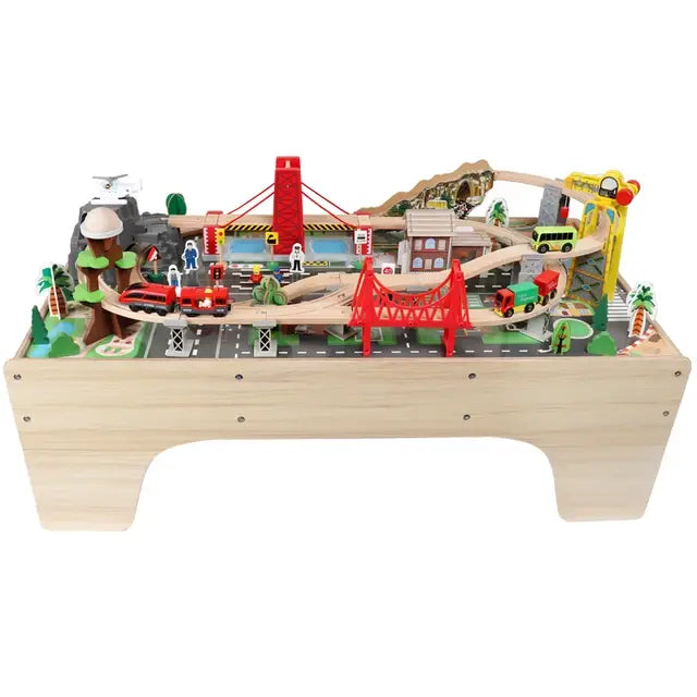 Wooden Train Set 100 pcs With Table Eduspark Toys