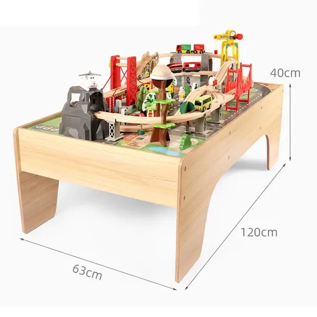 Wooden Train Set 100 pcs With Table Eduspark Toys